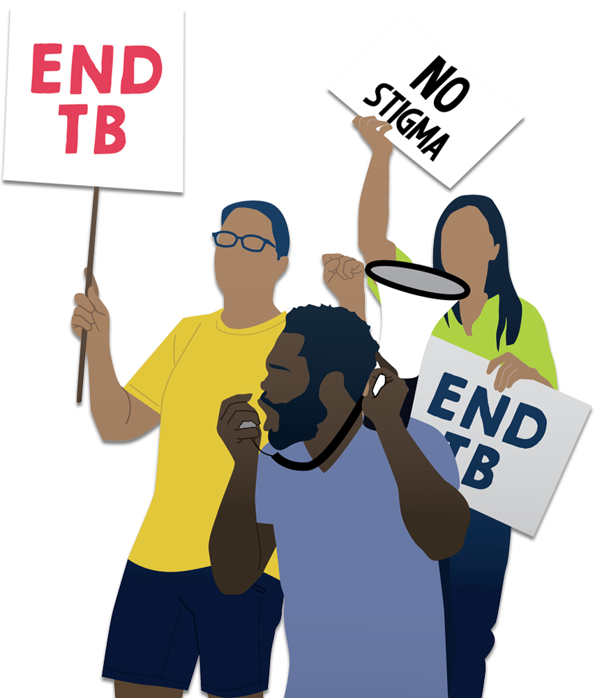 Illustration of demonstrators holding End TB signs